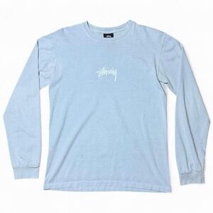 Vintage Y2K Baby Blue Stussy Long Sleeve Skater Streetwear Shirt Small 18x24.5